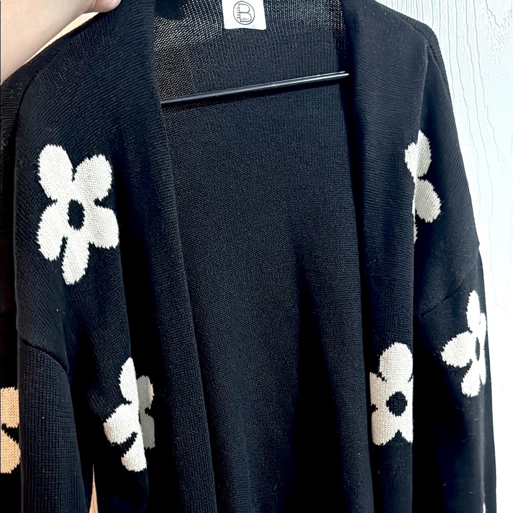 Black Sweater with Beige Floral Pattern